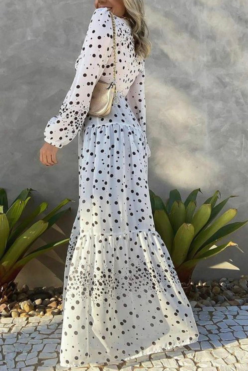 Polka Dot Long Sleeve Button Front Maxi Dress new arrival - BEYOU Apparel and Accessories