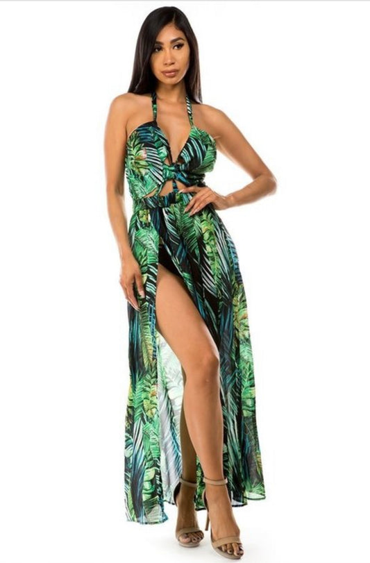 V Neckline With Strip Look Sleeveless, Cut Off Look Maxi Dress - BEYOU Apparel and Accessories