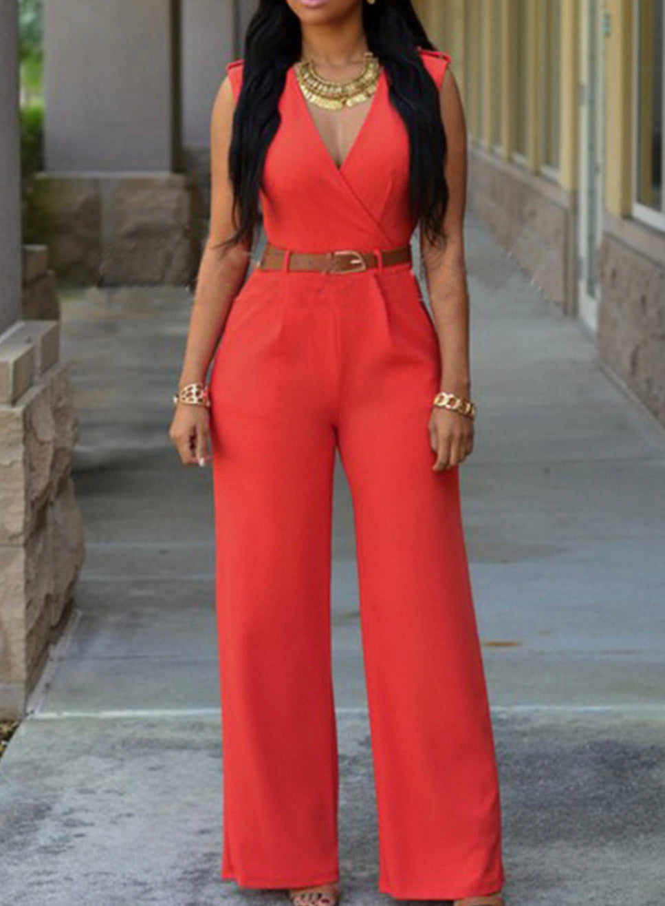 SURPLICE V NECK SOLID STRETCHABLE WIDE LEG JUMPSUIT - BEYOU Apparel and Accessories, LLC