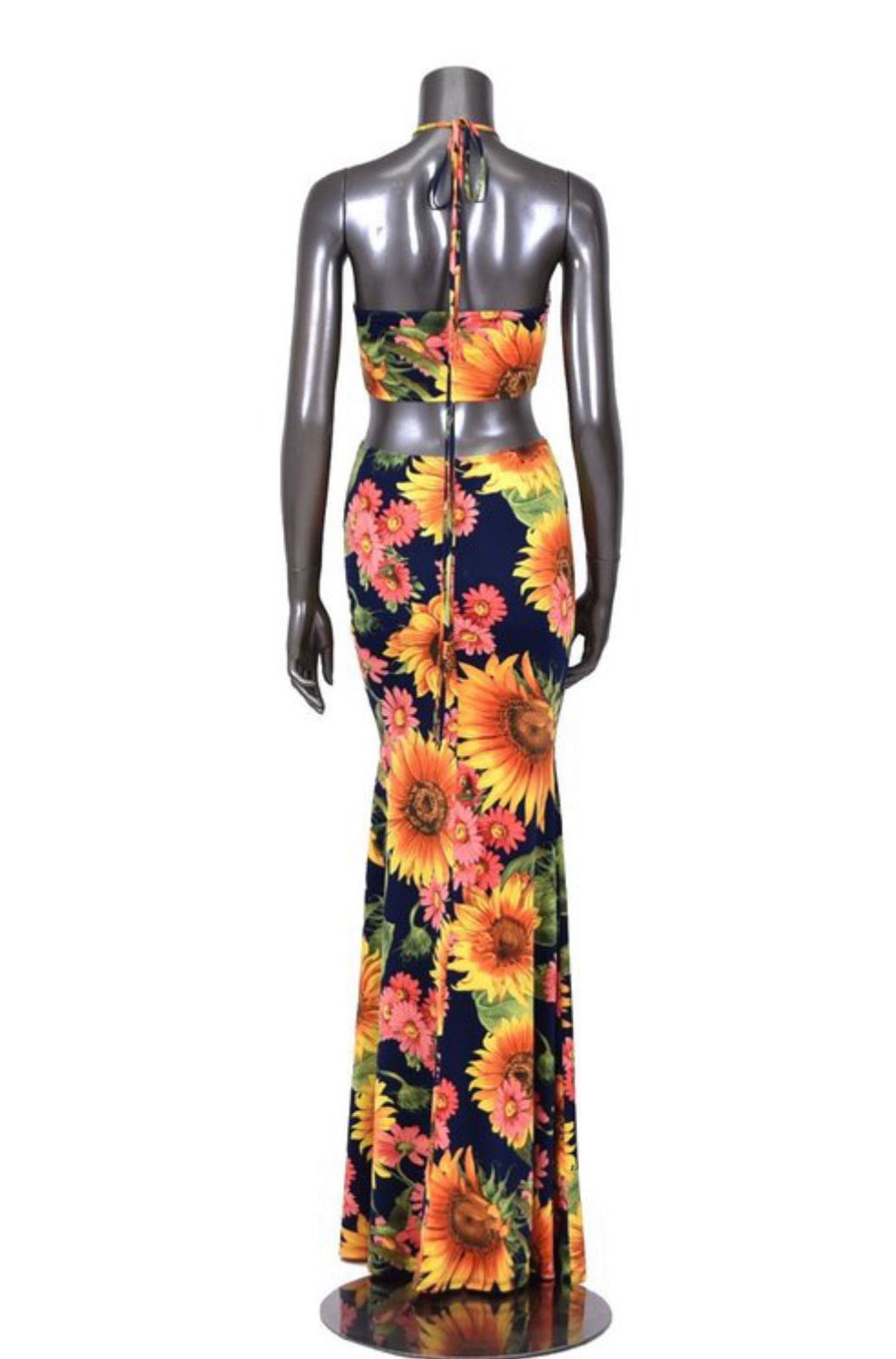 Seductive Floral Sunflower Print Maxi Dress - BEYOU Apparel and Accessories