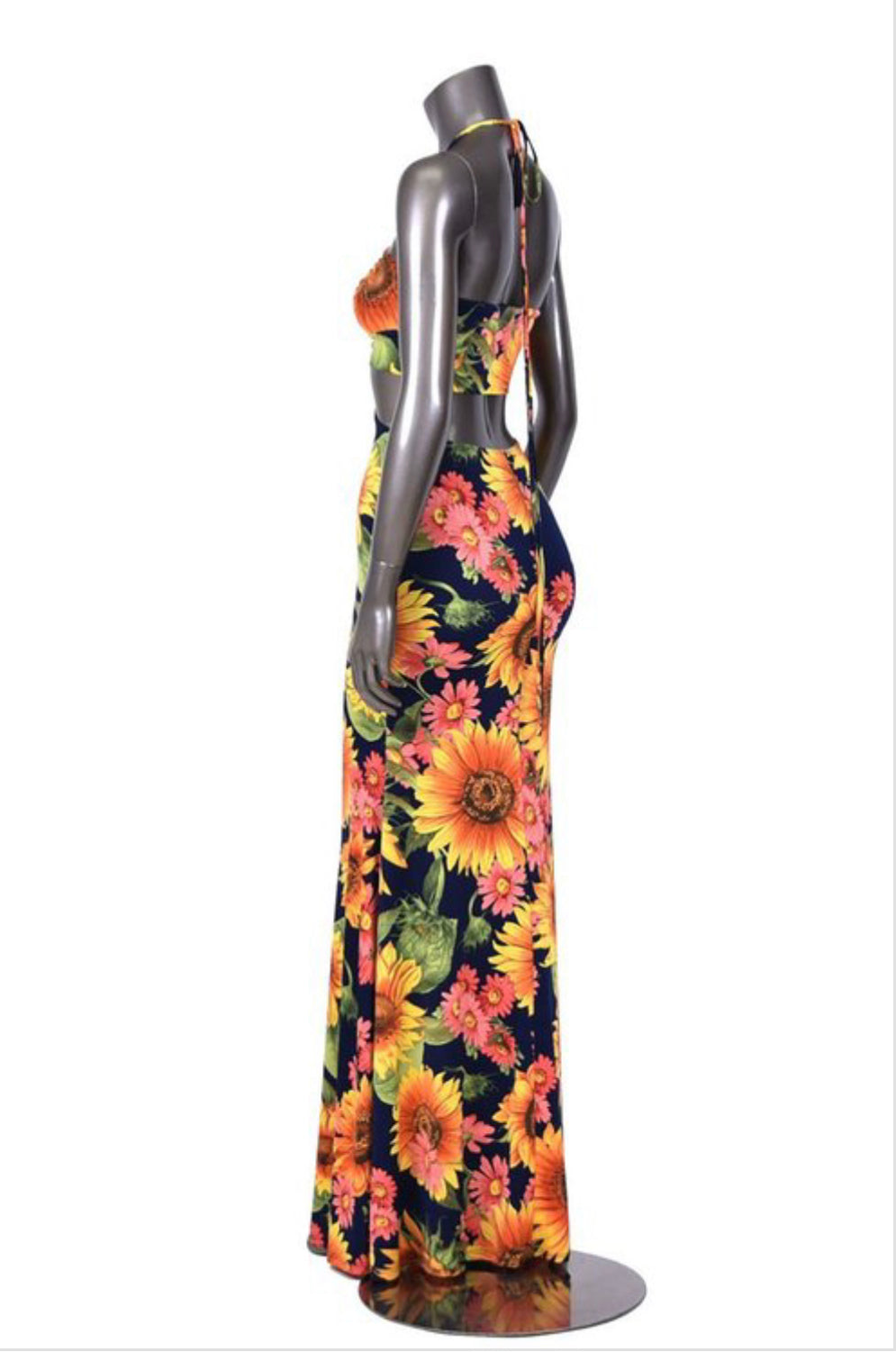 Seductive Floral Sunflower Print Maxi Dress - BEYOU Apparel and Accessories