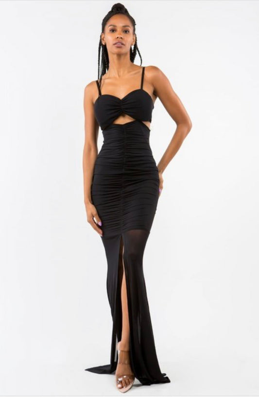 LONG you MESH DRESS WITH OPEN SLIT ON FRONT - BEYOU Apparel and Accessories