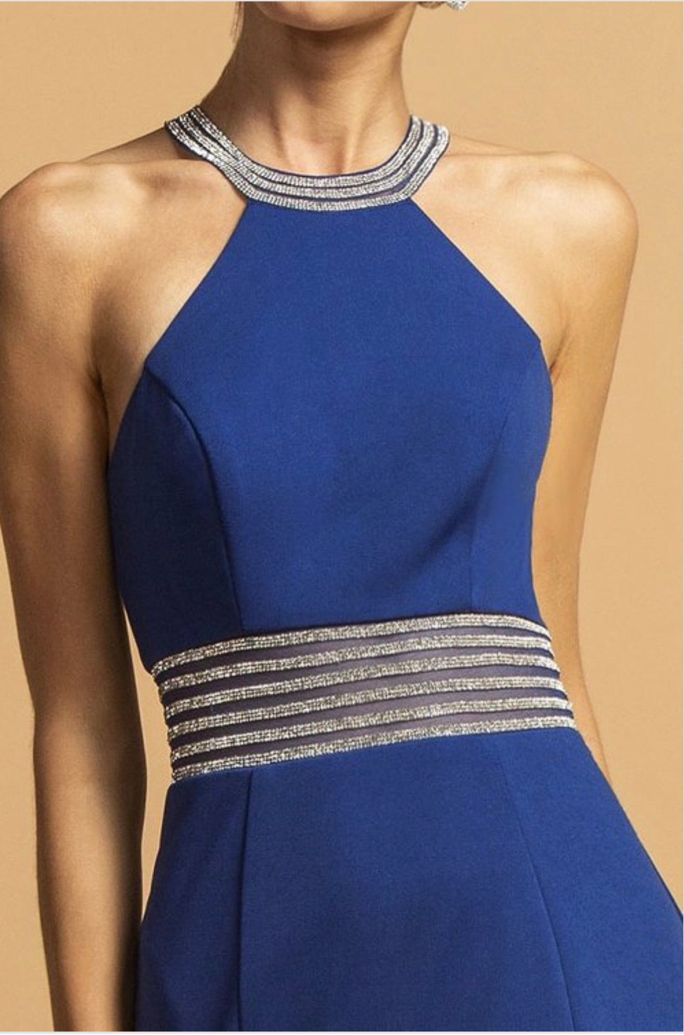 Royal Blue Halter Long Dress Cut-Out Back with Slit - BEYOU Apparel and Accessories