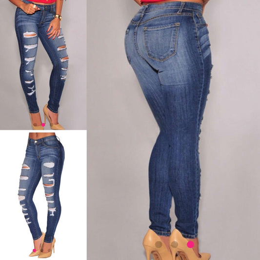 Malina's Denim Destroyed Blue Jeans - BEYOU Apparel and Accessories, LLC